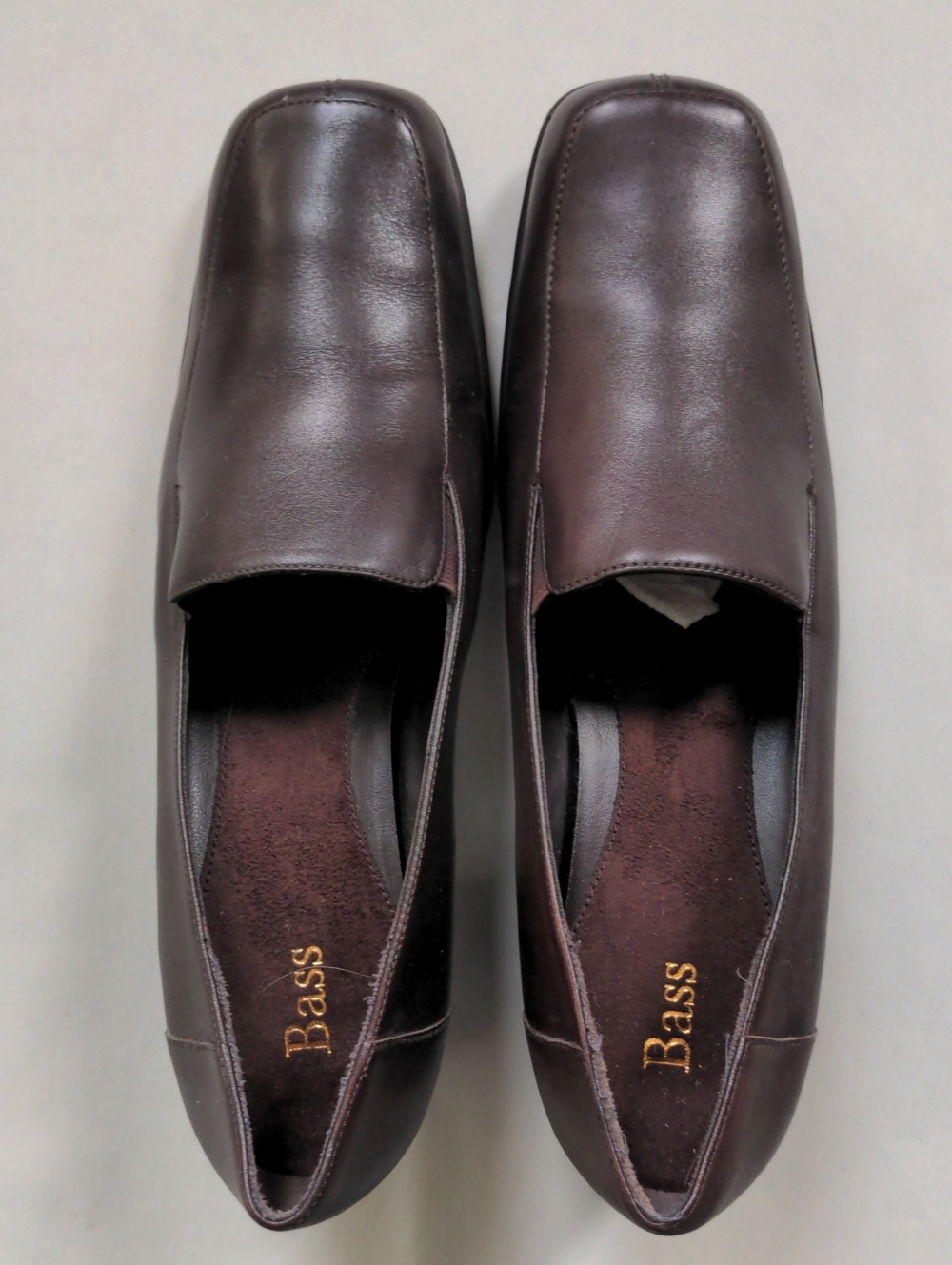 New Bass Brown Leather Slip-On Loafers, 2" Stacked Heel, Sz 10